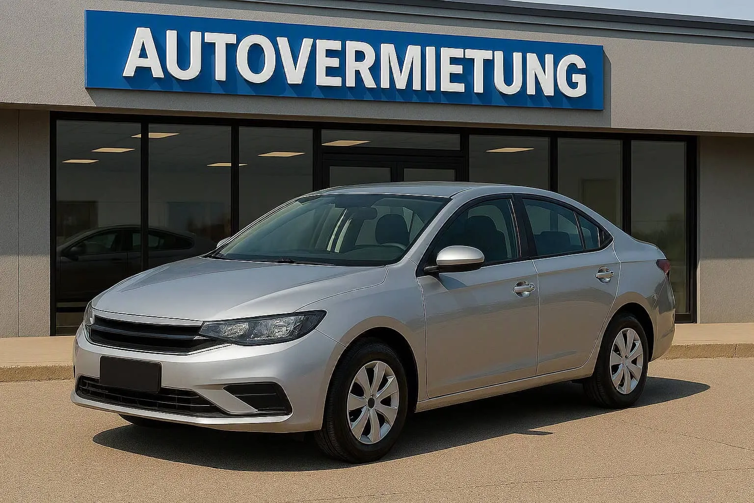 Silberne Limousine vor Autovermietung