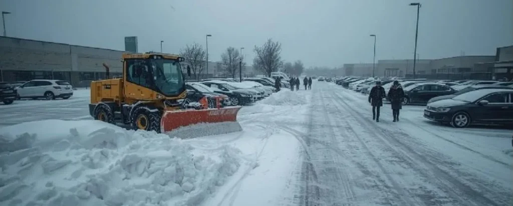 Schneepflug räumt Parkplatz im Winter.