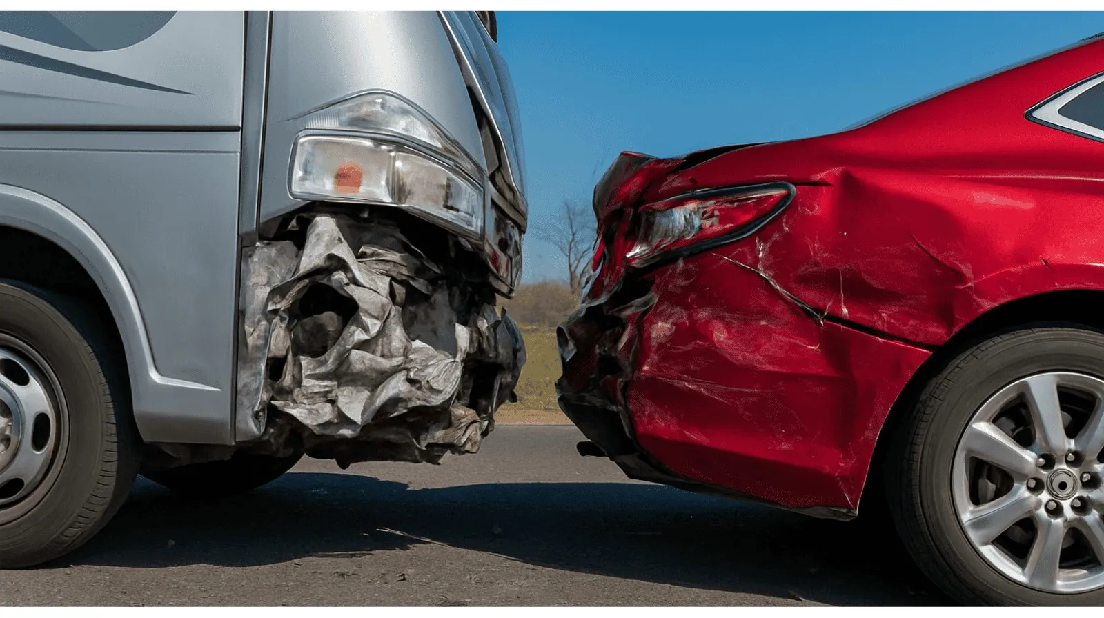 Zwei Autos mit frontalem Schaden nach Unfall.