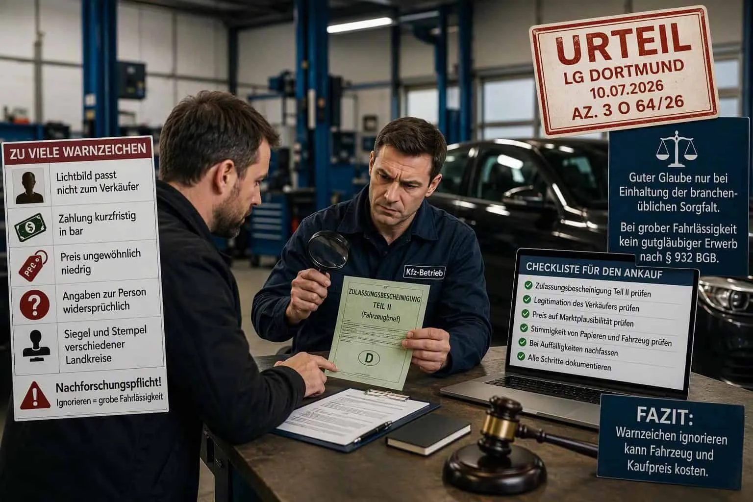 Prüfung von Fahrzeugpapieren in Autowerkstatt