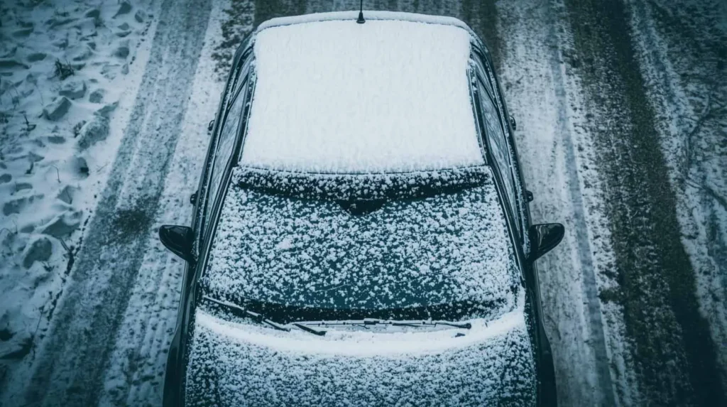 Auto mit Schnee bedeckt, von oben gesehen, KI-generiert
