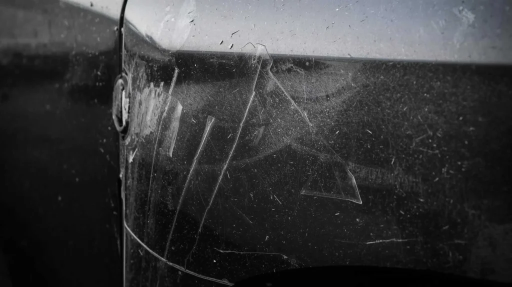 Vandalismus: Zerkratzter Autolack in Nahaufnahme