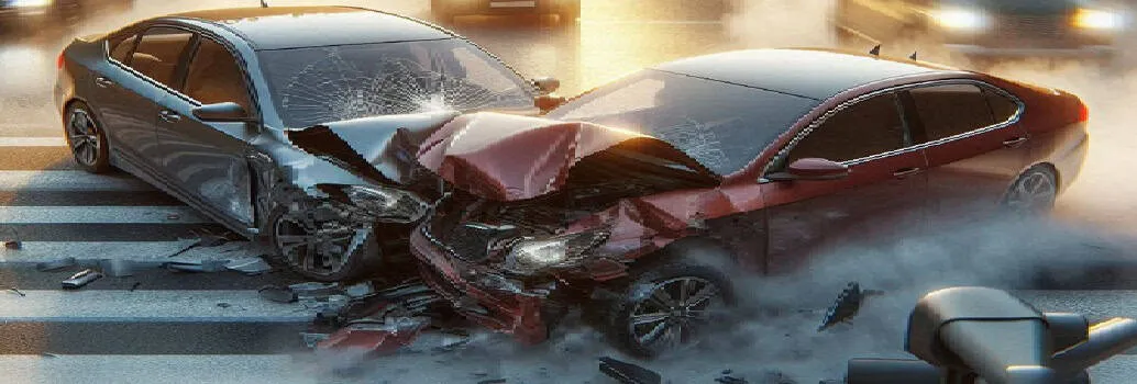 Totalschaden - Autounfall bei Kreuzung, zwei beschädigte Autos.